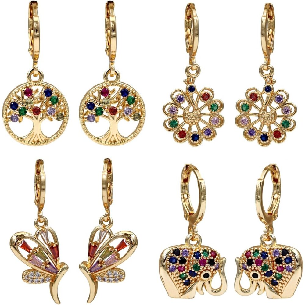 18K Gold Plated, Dangle Earrings for Women, Flower/Heart Drop earrings, Hypoalle